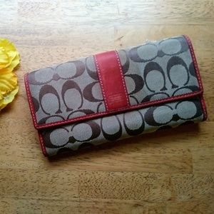 Coach authentic red cream and brown wallet